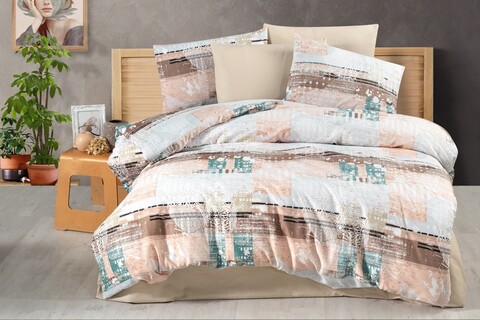 Lenjerie de pat pentru o persoana Single XXL (DE), L'essentiel Maison, Scarlett, Crem / Maro / Verde / Somon