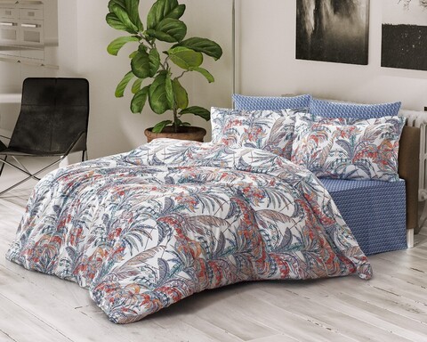 Lenjerie de pat dubla (ES), L'essentiel Maison, Palm, White / Brick Red / Blue