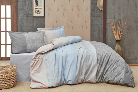 Lenjerie de pat dubla (ES), L'essentiel Maison, Dimlight, Gri / Albastru / Pudră