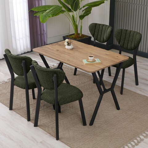 Set masa extensibila si scaune, Hanah Home, Elma, Verde / Nuc