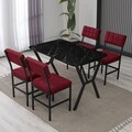 Set masa extensibila si scaune, Hanah Home, Dubai, Burgundiu / Negru