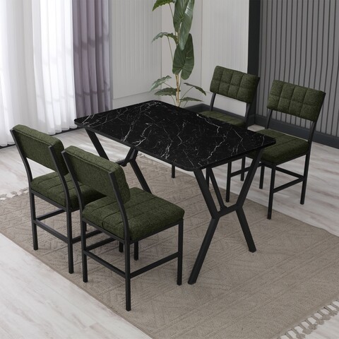 Set masa extensibila si scaune, Hanah Home, Dubai, Verde/Negru