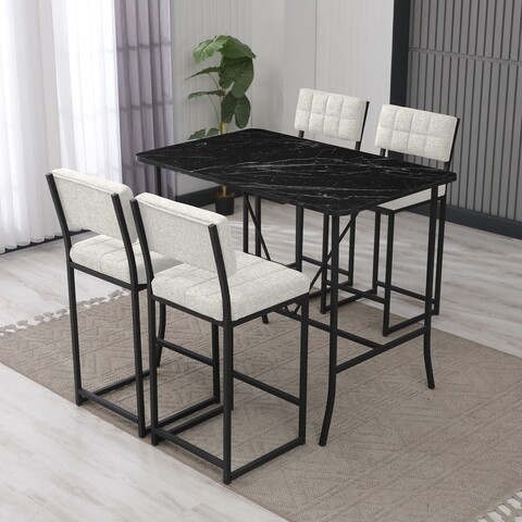 Set masa si 4 scaune de bar, Hanah Home, Retro, Crem/Negru