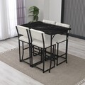 Set masa si 4 scaune de bar, Hanah Home, Retro, Crem/Negru