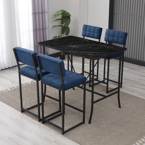 Set masa si 4 scaune de bar, Hanah Home, Retro, Navy Blue / Black