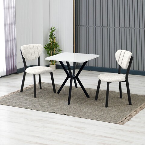 Set masa extensibila si scaune, 3 piese, Hanah Home, Elma, Crem/Alb