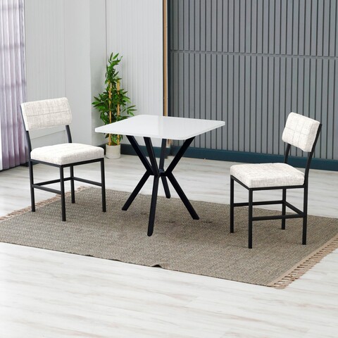 Set masa extensibila si scaune, 3 piese, Hanah Home, Dubai, Crem/Alb