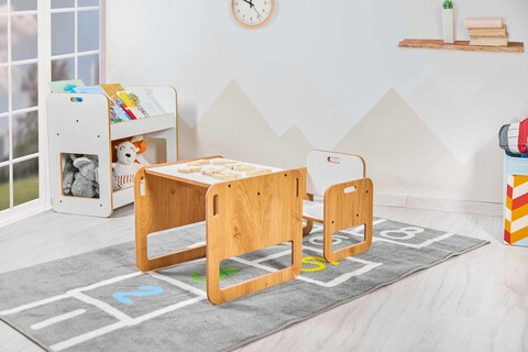 Set masa si scaun pentru copii, Hanah Home, Sparrow, Alb / Natural