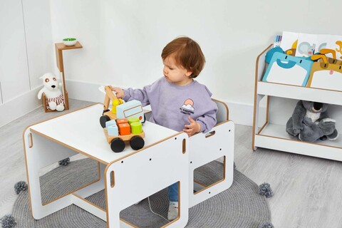 Set masa si scaun pentru copii, Hanah Home, Dove, Alb