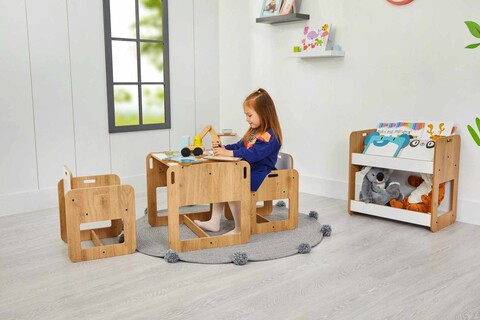 Set masa si scaun pentru copii, Hanah Home, Dove 2, Alb / Natural