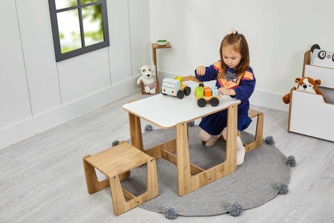 Set masa si scaun pentru copii, Hanah Home, Crane 2 St, Alb / Natural