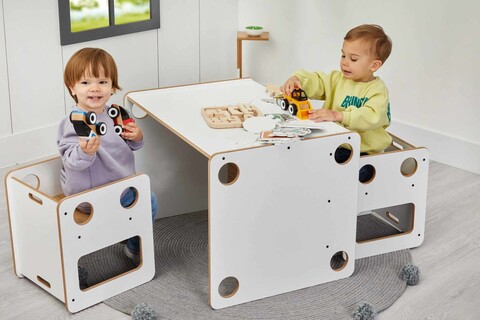 Set masa si scaun pentru copii, Hanah Home, Goldfinch 2, Alb / Natural