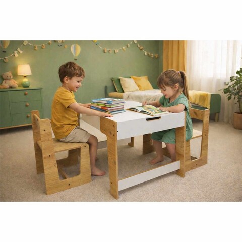 Set masa si scaun pentru copii, Hanah Home, Phoenix 2 Ch, Alb / Natural