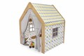 Cort de joaca pentru copii, Hanah Home, Wooden Tent, 95x114x90 cm, Natural / Alb / Galben