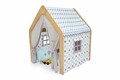 Cort de joaca pentru copii, Hanah Home, Wooden Tent, 95x114x90 cm, Natural / Alb / Albastru