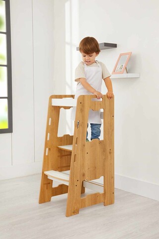 Turn de invatare, Hanah Home, Learning Tower, 40x90x50 cm, Natural/Alb