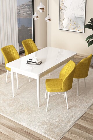 Set masă și scaune (5 bucăți), Hanah Home, Arp, Alb/Muștar