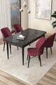 Set masă și scaune (5 bucăți), Hanah Home, Arp, Marmură neagră / Burgundia
