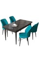 Set masă și scaune (5 bucăți), Hanah Home, Arp, Marmură neagră / Turcoaz