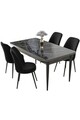 Set masă și scaune (5 bucăți), Hanah Home, Nil, Marmură neagră / Negru