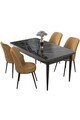 Set masă și scaune (5 bucăți), Hanah Home, Nil, Marmură neagră / Cappuccino