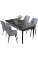Set masă și scaune (5 bucăți), Hanah Home, Nil, Marmură neagră / Gri