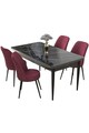 Set masă și scaune (5 bucăți), Hanah Home, Nil, Marmură neagră / Burgundia