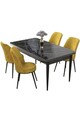 Set masă și scaune (5 bucăți), Hanah Home, Nil, Marmură neagră / Muștar