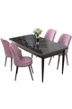 Set masă și scaune (5 bucăți), Hanah Home, Nil, Marmură neagră / Roz