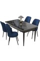 Set masă și scaune (5 bucăți), Hanah Home, Nil, Marmură neagră / Albastru marin