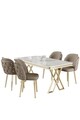Set masă și scaune (5 bucăți), Hanah Home, Rigel, Alb / Auriu / Cappuccino