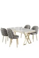 Set masă și scaune (5 bucăți), Hanah Home, Rigel, Alb / Auriu / Gri