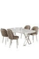 Set masă și scaune (5 bucăți), Hanah Home, Rigel, Alb / Crom / Cappuccino