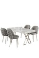 Set masă și scaune (5 bucăți), Hanah Home, Rigel, Alb / Crom / Gri