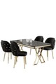 Set masă și scaune (5 bucăți), Hanah Home, Rigel, Marmură neagră / Auriu / Negru