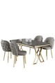 Set masă și scaune (5 bucăți), Hanah Home, Rigel, Marmură neagră / Auriu / Gri