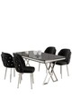 Set masă și scaune (5 bucăți), Hanah Home, Rigel, Marmură neagră / Crom / Negru
