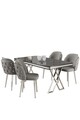 Set masă și scaune (5 bucăți), Hanah Home, Rigel, Marmură neagră / Crom / Gri