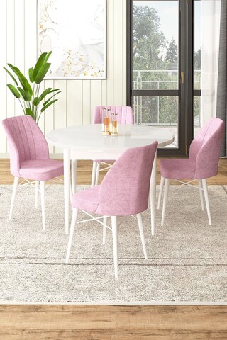 Set masă și scaune (5 bucăți), Hanah Home, Rox, Alb/Roz
