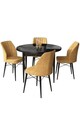 Set masă și scaune (5 bucăți), Hanah Home, Rox, Marmură neagră / Cappuccino