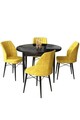 Set masă și scaune (5 bucăți), Hanah Home, Rox, Marmură neagră / Muștar
