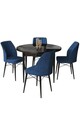 Set masă și scaune (5 bucăți), Hanah Home, Rox, Marmură neagră / Albastru marin