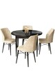Set masă și scaune (5 bucăți), Hanah Home, Rox, Marmură neagră / Crem