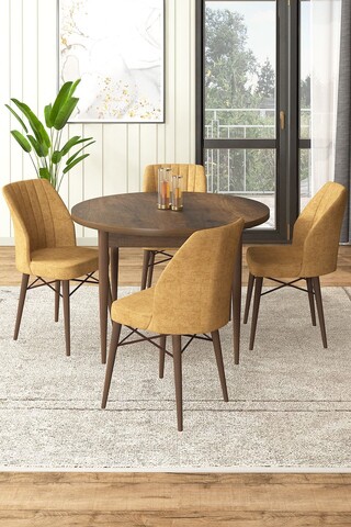 Set masă și scaune (5 bucăți), Hanah Home, Rox, Baroc / Cappuccino