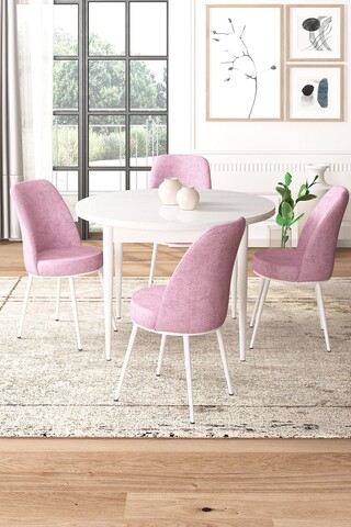 Set masă și scaune (5 bucăți), Hanah Home, Tor, Alb/Roz