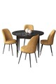 Set masă și scaune (5 bucăți), Hanah Home, Tor, Marmură neagră / Cappuccino