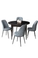 Set masă și scaune (5 bucăți), Hanah Home, Tor, Marmură neagră / Gri