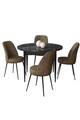 Set masă și scaune (5 bucăți), Hanah Home, Tor, Marmură neagră / Maro