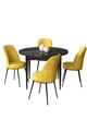 Set masă și scaune (5 bucăți), Hanah Home, Tor, Marmură neagră / Muștar