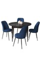 Set masă și scaune (5 bucăți), Hanah Home, Tor, Marmură neagră / Albastru marin